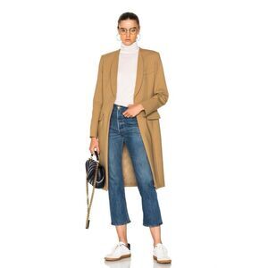 SMYTHE Sz 4 Skinny Lapel Long Wool Coat One Button in Camel Tan